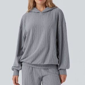 NEW! HALARA Hooded Long Sleeve Oversized Cable Knit Sweatshirt in Weathervane